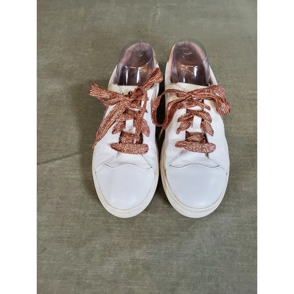 Kate Spade Fez White Leather Rose Gold Glitter Spade Sneakers Womens 9.5B
